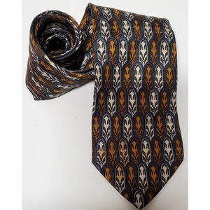 BACI Italy Necktie 100% Silk Feather Medallion Print Taupe/Gold/Steel Blue Tie